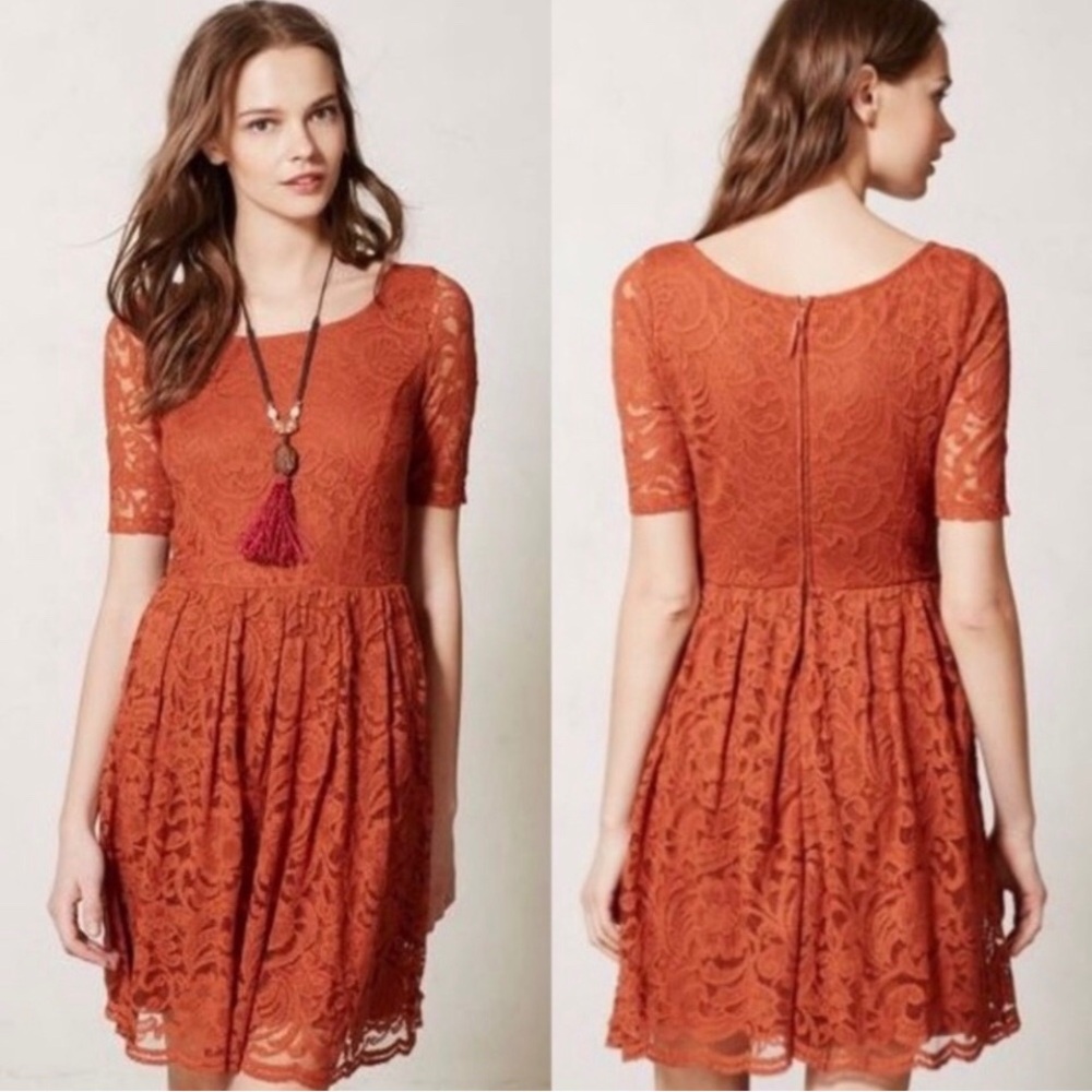 Anthropologie BORDEAUX Foliage Lace Dress S